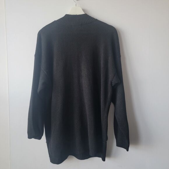 Victoria Jones women's beaded Mock Neck Tunic sweater size L long sleeve - Picture 2 of 7